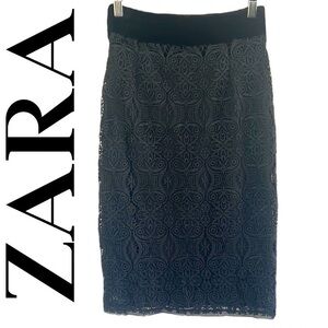 Zara Woman Black Lace Velvet Pencil Skirt Size XS